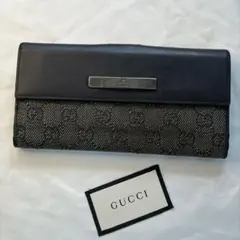 GUCCI シマ 長財布 二つ折り ブラック レザー×キャンバス