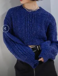 PAGEBOY スパンコールケーブルショート ニット セーター ブルー F