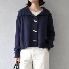 ローラアシュレイ［L］大人エレガント◎羊毛ブレンド◎ドグルボタン◎ニットカーデ