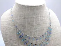 ネックレス ヒラヒラ チェーン ガラスビーズ ブルー 3連