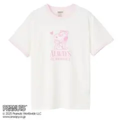 PLAZA限定！PEANUTS Snoopy ベルTシャツ ホワイト/ピンク