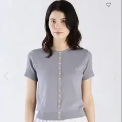 Agnes b ロゴ刺繍 コットンニット 半袖カーディガンプレッション グレーのサムネイル