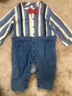 ストライプ柄 蝶ネクタイ付きロンパース 70