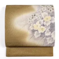 R7SK1213 袋帯 暈し地 花 草花 お太鼓柄 黄土色 黄色 青紫