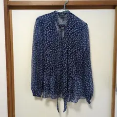 LAUREN RALPH LAUREN ネイビー 花柄 長袖ボウタイブラウス