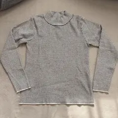 【GLOBAL WORK】リブハイネックニット(オフホワイト×ブラックボーダー)