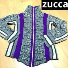希少zuccaズッカ☆ヴィンテージ　エスニック調ニット☆幾何学ジップカーディガン