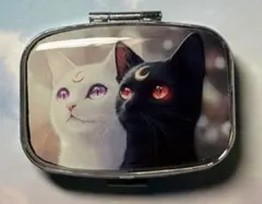 ハンドメイド レジン 黒猫 白猫 ピルケース