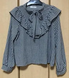 《ハニーズ》フリル&ボウタイリボンのチェック柄ブラウス　M