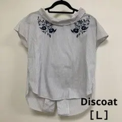 Discoat 半袖 ストライプ 刺繍 ブラウス Lのサムネイル