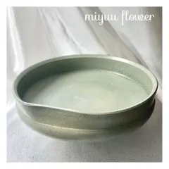 グリーン 陶器製 花器 花瓶 生花 花生 フラワーベース 浅型 モダン 和風