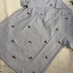 ストライプ刺繍ポロシャツ 半袖