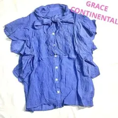 【高級シルク混】GRACE CONTINENTAL チェックシアーフリルトップスのサムネイル