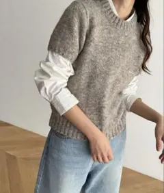 El mar(エルマール) ミックス半袖ニット 韓国のサムネイル