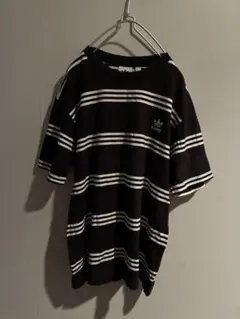 adidas ストライプTシャツ Lブラック/ホワイト