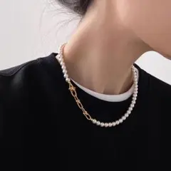 ホワイトパールネックレス レディース 大人 上品 シンプル チェーン ゴールド