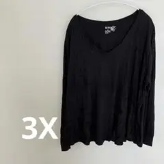 terra & sky ブラック Vネック Tシャツ 【3X】ゆったりサイズ薄手