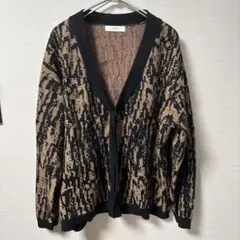 INHERIT カーディガン　黒　ベージュ　柄