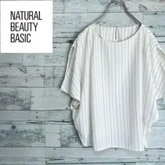 ☆美品☆ナチュラルビューティーベーシック　ワイドシルエットブラウス　ストライプ柄のサムネイル
