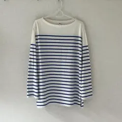 ユニクロ　ボーダーボートネックTシャツ　ブルー　　L