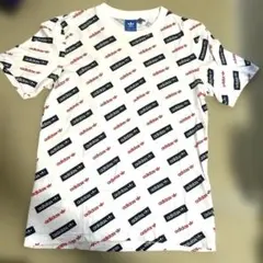 アディダス　Tシャツ　adidas メンズ　S 白　ホワイト　半袖　ロゴ　総柄