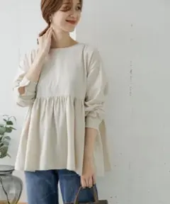 URBAN RESEARCH DOORS コットン切替ギャザーブラウス