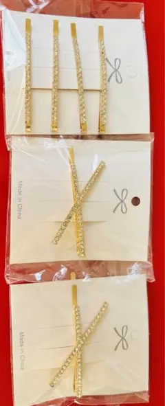 ヘアピン クリアストーン ゴールド シルバー3点セット