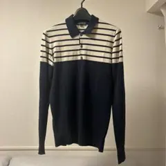 JOHN SMEDLEY 状態良❗️ネイビーと白ストライプ 長袖ポロシャツ