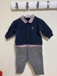 familiar 70 ネイビー グレー 襟付きロンパース