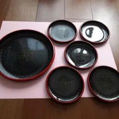 食器皿、大皿１枚、銘々皿5枚、黒