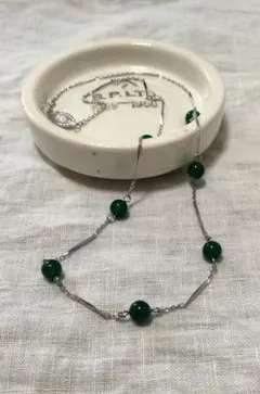 さ*ら様 昭和レトロ❁グリーンスアゲートネックレス❁SILVER刻印/瑪瑙/天然