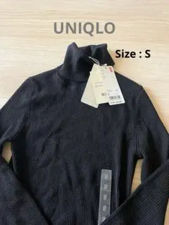 UNIQLOユニクロブラックエクストラファインメリノリブタートルネックセーターS