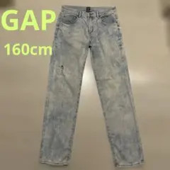 ライトブルー ダメージ加工 ストレートジーンズ