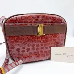 希少 フェラガモ クロコ型押し ショルダーバッグ ヴァラリボン レザー 斜めがけ