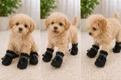 子犬用 ドッグシューズ 防水 滑り止め 反射テープ付 レインシューズ 黒 xs
