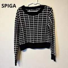SPIGA スピーガ　長袖ニット ブラック ホワイト チェック柄のサムネイル