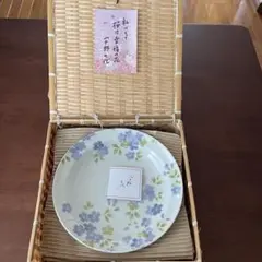 宇野千代　花柄陶器皿 5枚セット　竹製の箱付き