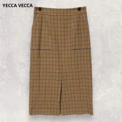 テッカヴェッカ チェック柄 タイトスカート M ブラウン バックスリット