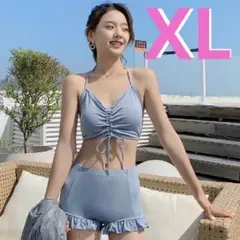 体型カバー　ビキニ　グレー　スイミング　トレーニング　シアーシャツ付き　フリル