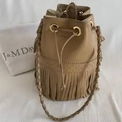 J&M DAVIDSON フリンジ付きショルダーバッグ　L ベージュ　美品