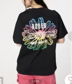 RODEO CROWNS ロデオクラウンズ フラワーネオン ブラック Tシャツ