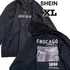 SHEIN シーイン シカゴ ナイロパーカー XL ゆったりサイズ クロ