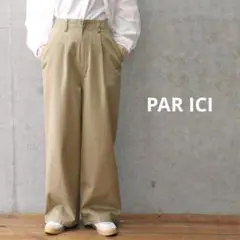 パーリッシィ PAR ICI ワイドシルエット チノパン ベージュ タック入り
