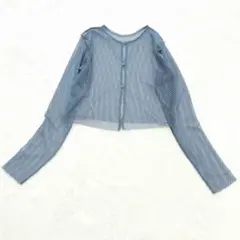 カスタネ メッシュカーディガン ショート丈 Y2K ストリート 細見え 青