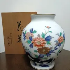 【美品】深川製磁 色絵牡丹 花瓶 共箱付き