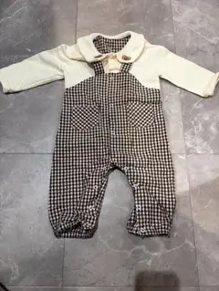 チェック柄ロンパース　くま