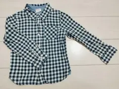 チェックシャツ　120　長袖　薄手　春夏　ネイビー　キッズ　男の子　ブルー　青