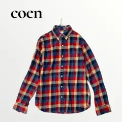 コーエン メンズ ネルチェックボタンダウンシャツ レッド チェック 長袖 【M】
