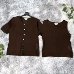 美品✨️ポールスチュアート 麻100% ニットアンサンブル M 茶 イタリア糸のサムネイル
