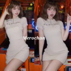 ダーリッチ ハーフジップリブニットミニワンピース BEG